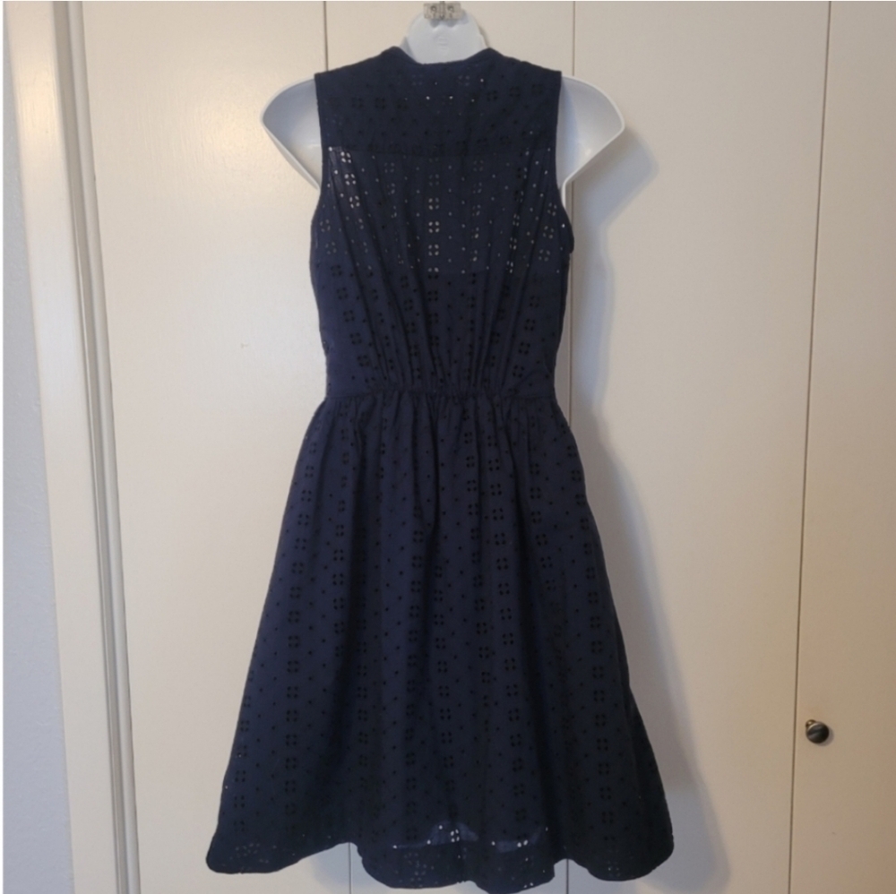 J. Crew Factory Navy Blue Eyelet Lace Sleevless Shirt Dress XXSMALL - Picture 8 of 15